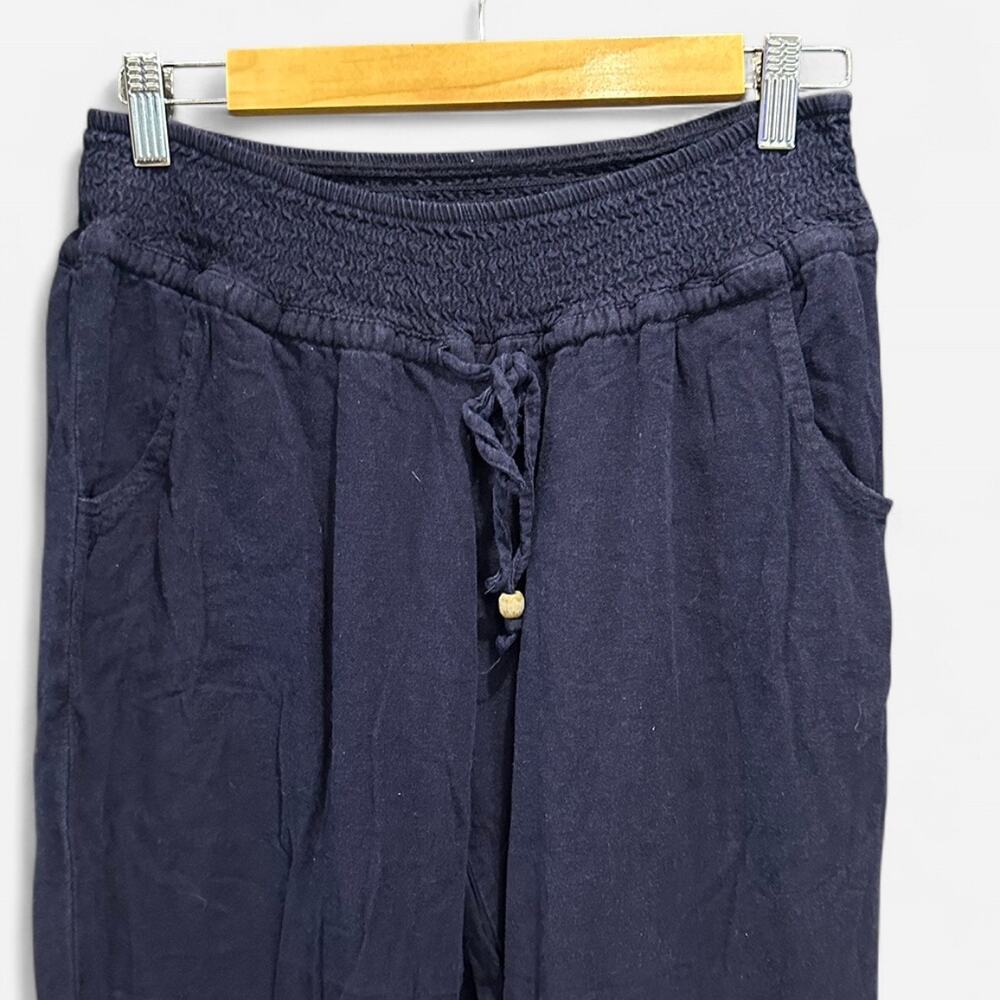 Navy Linen Blend Pull-On Resort Lounge Pants | Vacation Ready | L - Picture 5 of 10